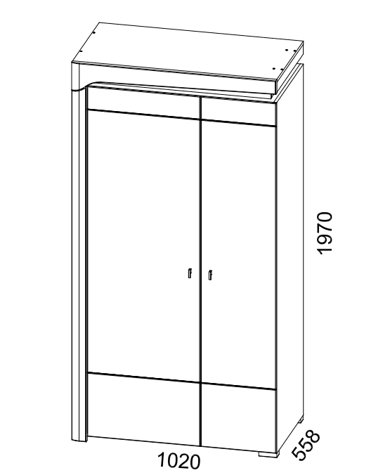 Barron 102cm 2-Door Hinged Wardrobe – Grey & White Gloss – product image 2