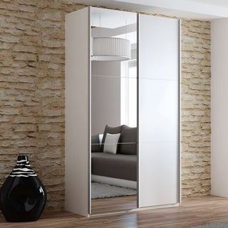 White 2 door mirrored sliding wardrobe with full-length mirrored doors