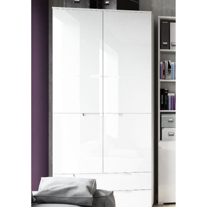 Sarnia 100cm 2-Door Hinged Wardrobe with 2 Drawers – White Gloss – product image 2