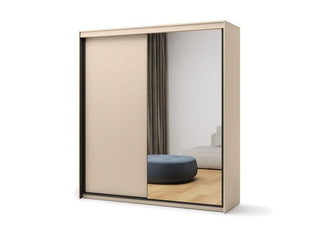 Amalfi beige and black two-door sliding wardrobe with mirrored door