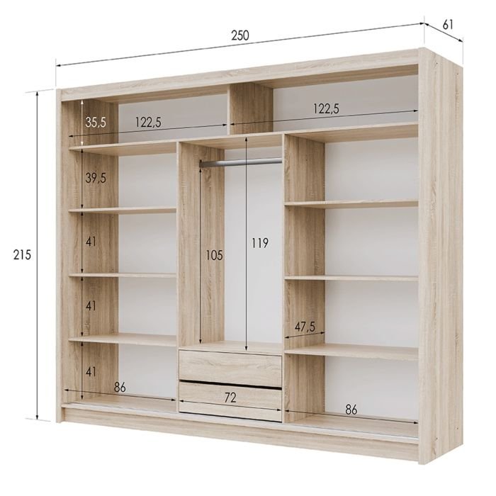 Maidstone 250cm 2-Door Sliding Wardrobe – Brown – product image 3