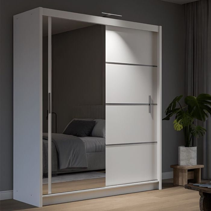 White 2-door sliding mirrored wardrobe