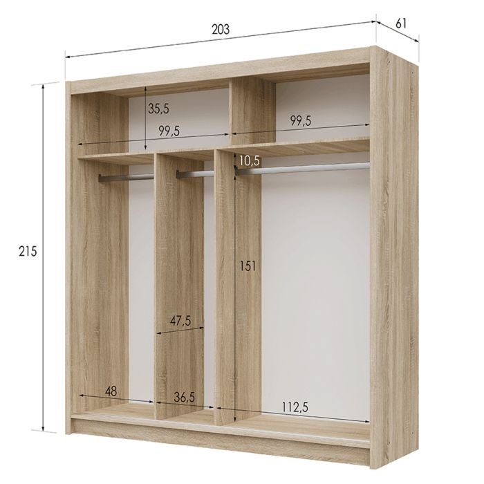Luzern 203cm 2-Door Mirrored Sliding Wardrobe – Sonoma Oak – product image 15