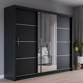 Black 3-door sliding wardrobe with mirrored door