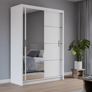 White 2-door sliding wardrobe with mirrored door