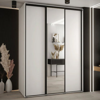 White 3-door sliding wardrobe with central mirror panel - Canon