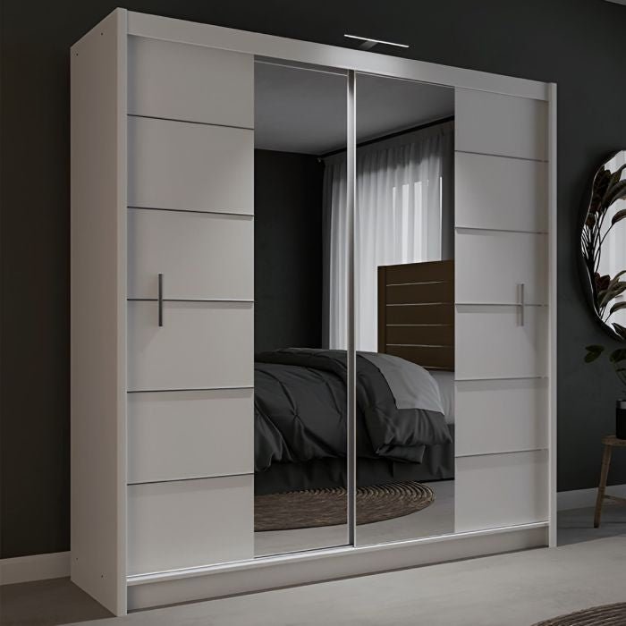 Luzern 203cm 2-Door Mirrored Sliding Wardrobe – White – product image 3