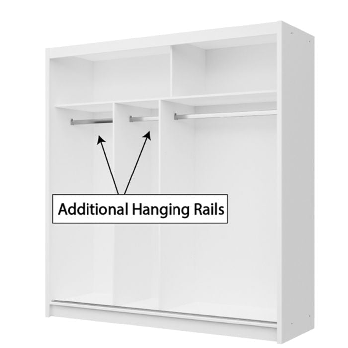 HIGHLAND 2 Door White Sliding Wardrobe with Mirrored Doors & Hanging Rails