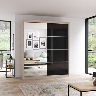 CHOICEWARDROBE Mesa 2 Door Sliding Wardrobe Oak & Black Gloss with Mirrored Panel