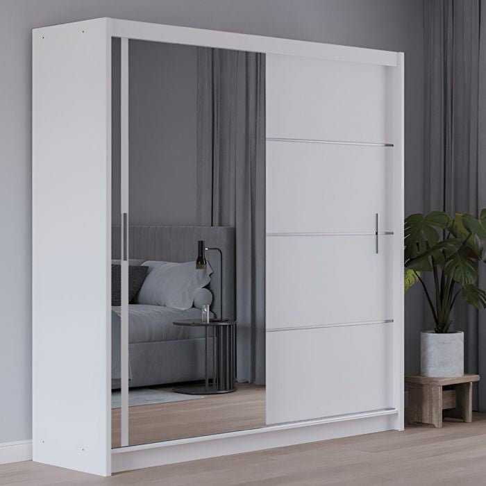 White 2 door sliding mirrored wardrobe