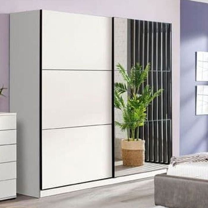 Victoria white 2-door mirrored sliding wardrobe, 220cm wide