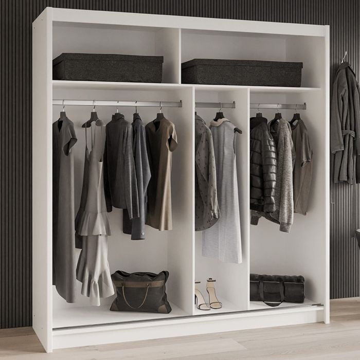 Luzern 203cm 2-Door Mirrored Sliding Wardrobe – White – product image 4