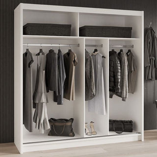 Sliding Wardrobe - LUZERN 2 Door Mirrored Wardrobe White 203cm