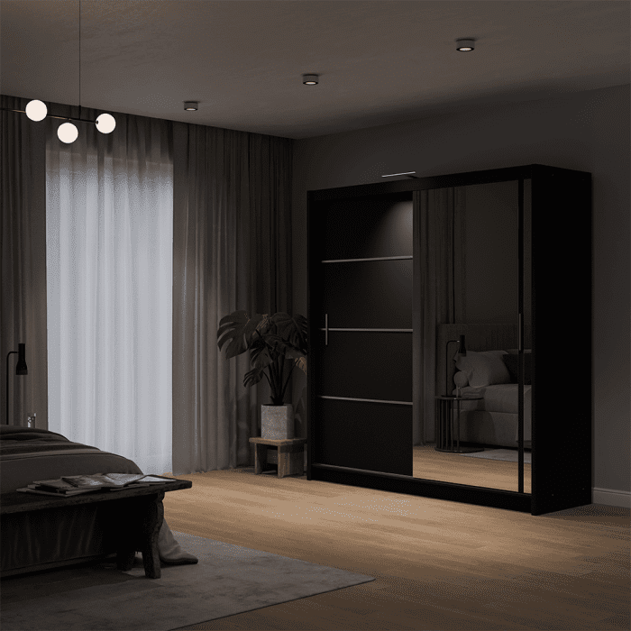 Broadland 203cm 2-Door Mirrored Sliding Wardrobe – Black