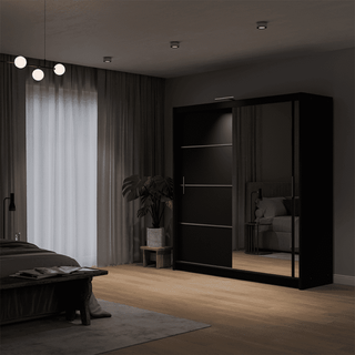 Sliding Wardrobe - BROADLAND 2 Door Mirrored Wardrobe Black 203cm