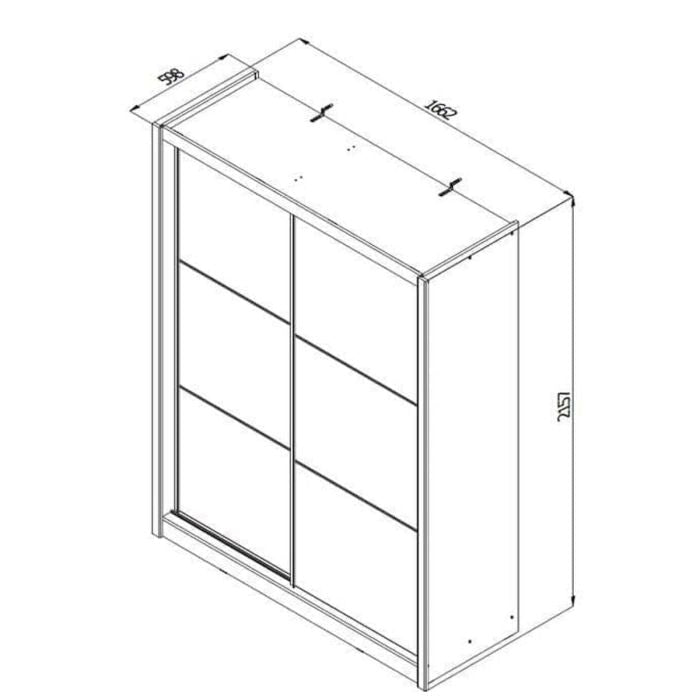 Sonata 2-door sliding wardrobe technical drawing with dimensions 166.2cm W x 215.7cm H x 59.8cm D