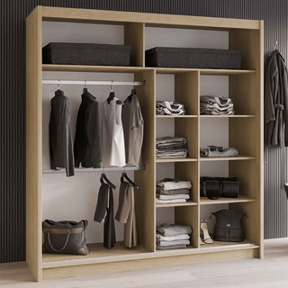Sliding Wardrobe - LUZERN 2 Door Mirrored Wardrobe Oak Sonoma 203cm