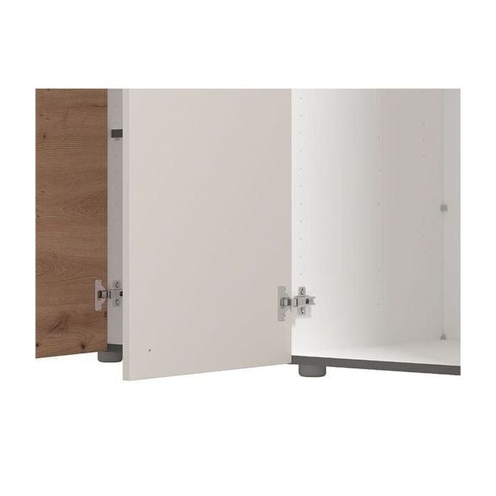 WARDROBE - Grande 5 door wardrobe, cashmere effect with artisan oak effect door, visible hinges and feet