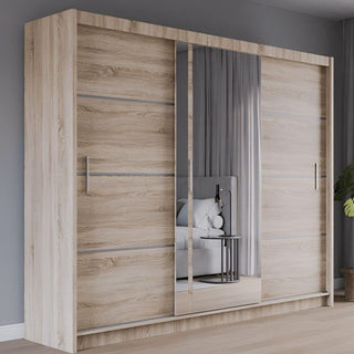 3 door oak sonoma sliding wardrobe with mirrored door