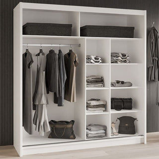 Sliding Wardrobe - LUZERN 2 Door Mirrored Wardrobe White 203cm
