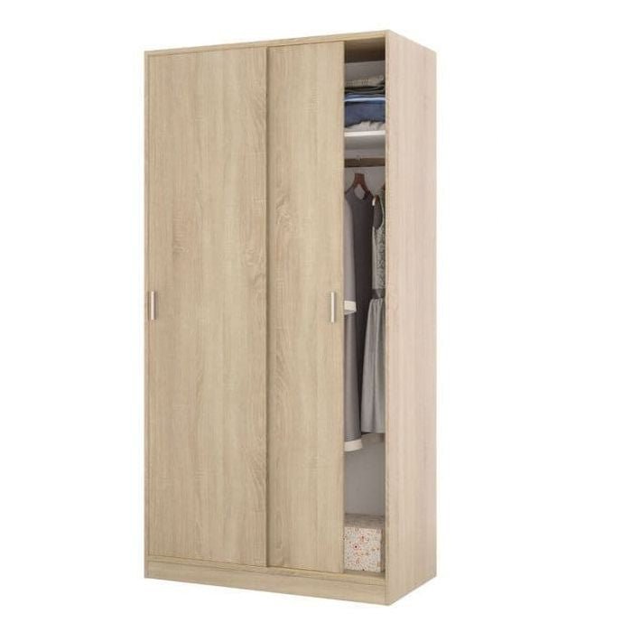 Light oak effect 2 door sliding wardrobe with visible interior storage