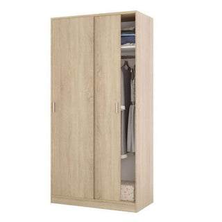 Light oak effect 2 door sliding wardrobe with visible interior storage