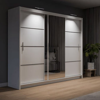 CHOICEWARDROBE 250cm white 3 door sliding wardrobe with mirrored centre door