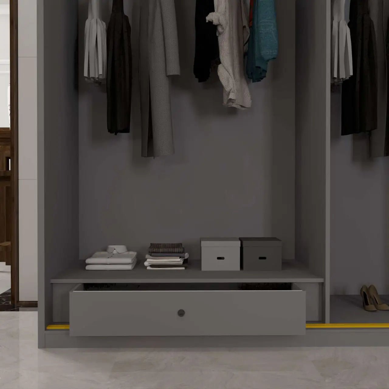 Aurelia 200cm 2-Door Glass-Fronted LED Sliding Wardrobe – Grey & Gold – product image 8