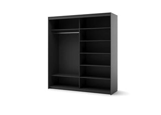 ALPHA Sliding 2 Door Wardrobe Black 200cm interior view with hanging rail and shelves