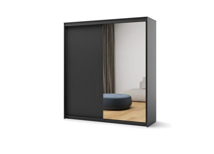 Black sliding wardrobe with one mirrored door