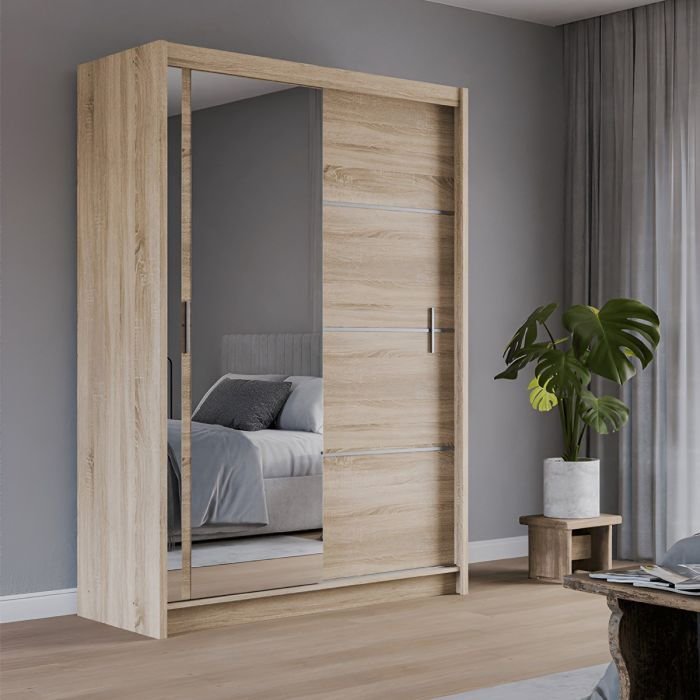 BROADLAND 2 door sliding wardrobe in Sonoma oak with one mirrored door