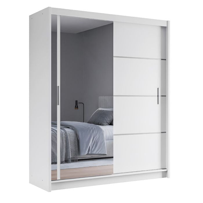 White 2-door sliding wardrobe with mirrored door