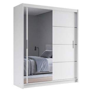 White 2-door sliding wardrobe with mirrored door