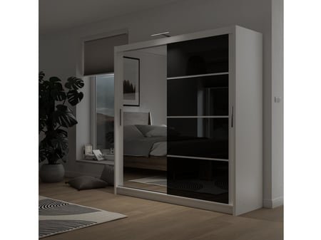 HIGHLAND 2 Door Mirrored Wardrobe - White/Black