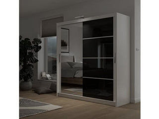 HIGHLAND 2 Door Mirrored Wardrobe - White/Black