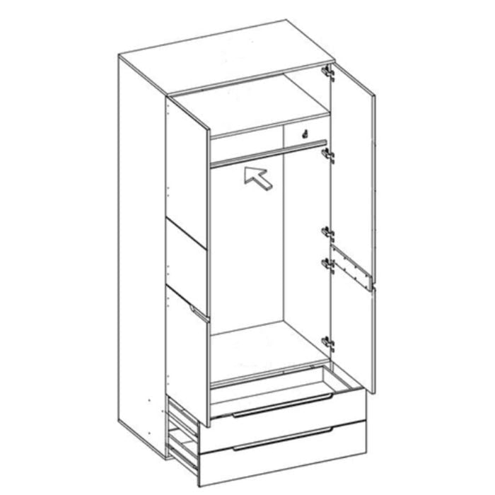 Sarnia 100cm 2-Door Hinged Wardrobe with 2 Drawers – White Gloss – product image 3
