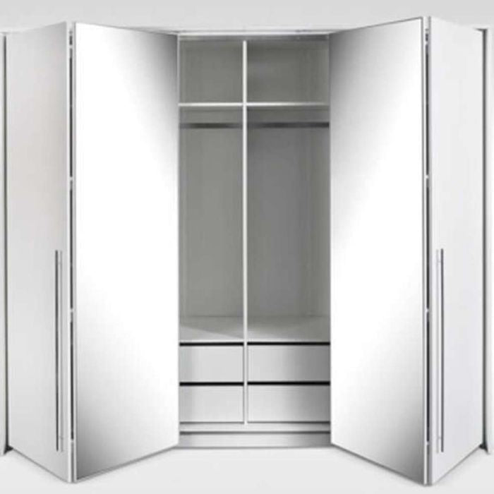 KIRKLEES 2 door mirrored sliding wardrobe grey 256cm with internal shelves and 4 drawers.