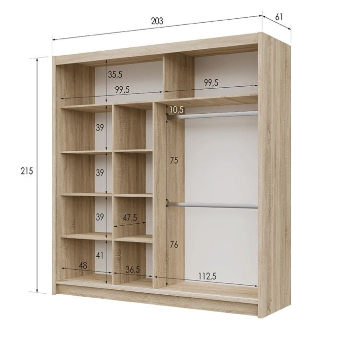 Broadland 203cm 2-Door Mirrored Sliding Wardrobe – Sonoma Oak – product image 11