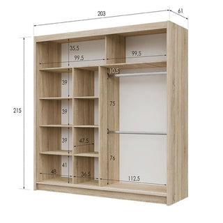 Sliding Wardrobe - BROADLAND 2 Door Mirrored Wardrobe Sonoma 203cm