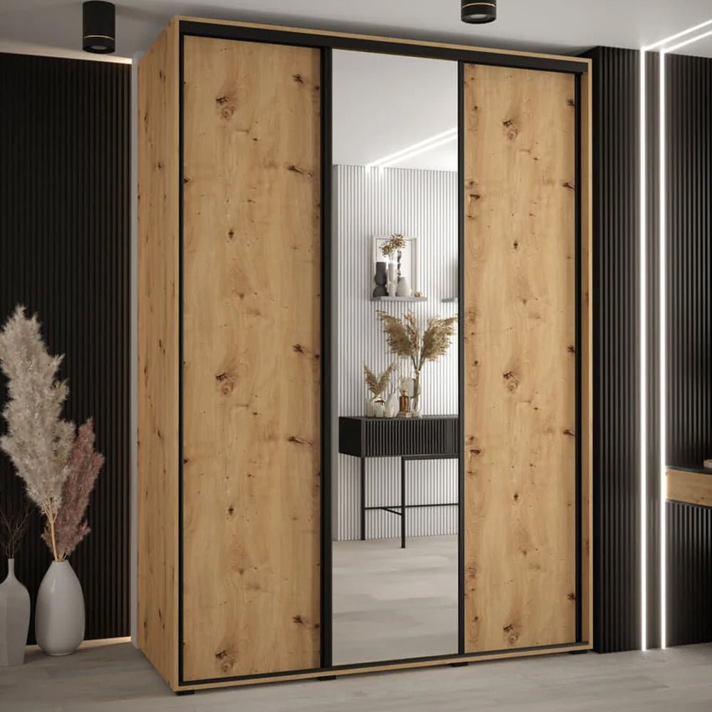 Canon 3 sliding door wardrobe in artisan oak with mirrored central door