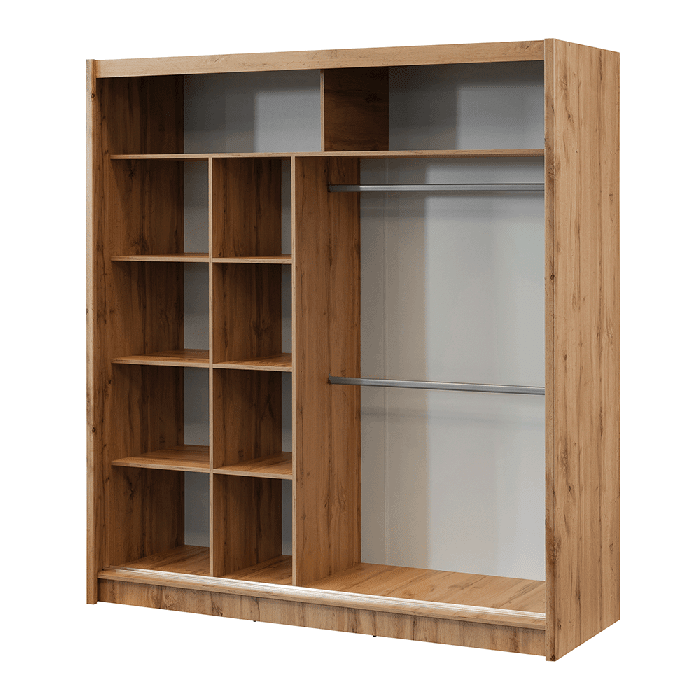 2 door medium oak sliding wardrobe with mirrored door