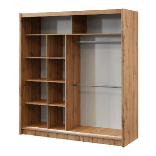 2 door medium oak sliding wardrobe with mirrored door