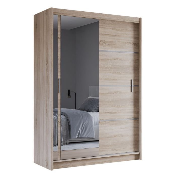 Two-door sliding wardrobe with mirrored door in Sonoma oak effect finish