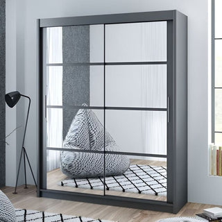 Grey 2-door sliding wardrobe with mirrored panels