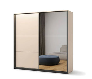 ALPHA SLIDING 2 DOOR WARDROBE beige and black with mirrored door