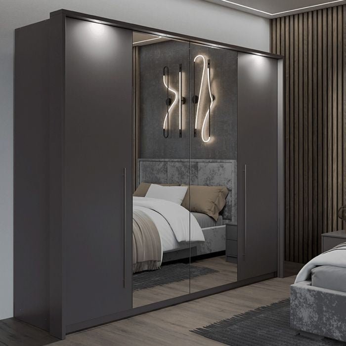KIRKLEES 2-door mirrored wardrobe in grey, modern sliding door design