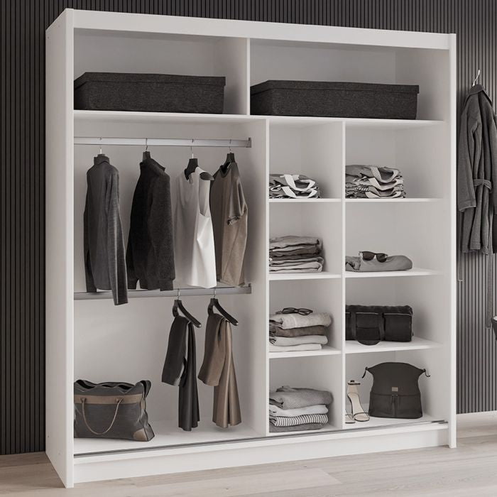 Luzern 203cm 2-Door Mirrored Sliding Wardrobe – White – product image 5