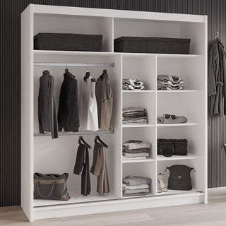 Sliding Wardrobe - LUZERN 2 Door Mirrored Wardrobe White 203cm