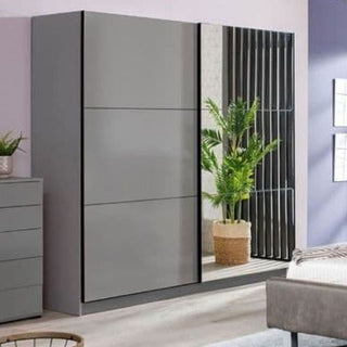 VICTORIA 220cm grey 2-door sliding wardrobe with mirrored door