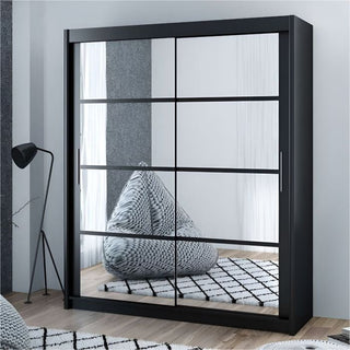Black 2-door sliding wardrobe with mirrored panels